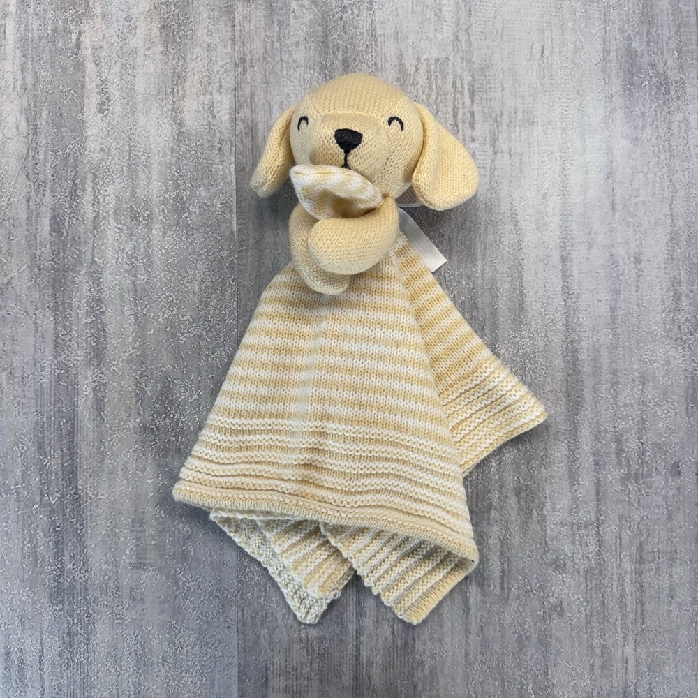 2021 Carters Knit Puppy Dog Lovey Yellow White Striped Baby Security Blanket 14"